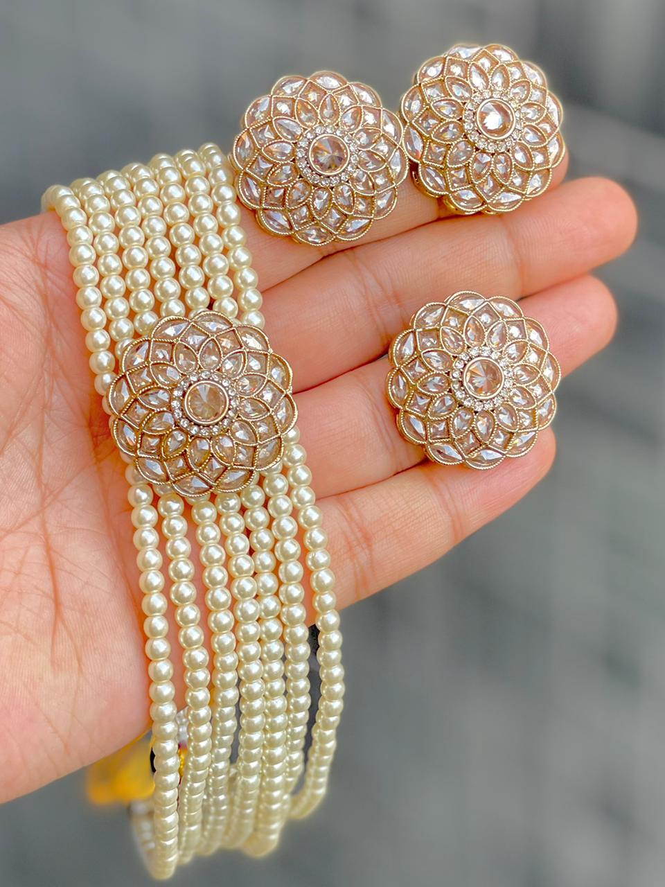 Reverse Ad Pearl Chokker With Beautiful Tops And Ring Combo